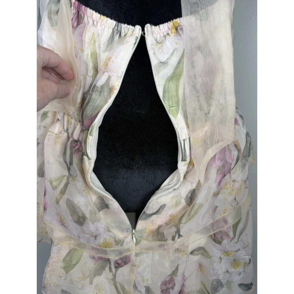 Arose Studio Danna Floral Print Halter Mini Dress Tiered Ruffle Size Large - Picture 11 of 16